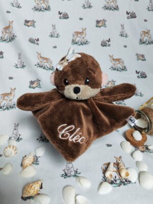 Doudou loutre marron - labélisé, rembourrage laine de mouton